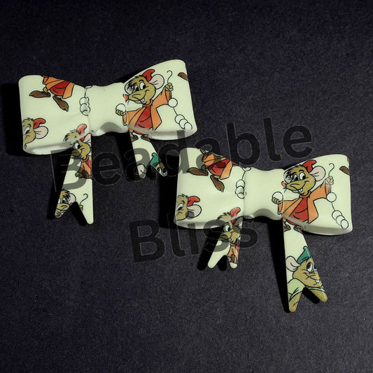 Cute Mouse Characters with Red Orange Clothes Printed Soft Bowtie Silicone Focal Beads, UV-Printed Process, 53*59MM