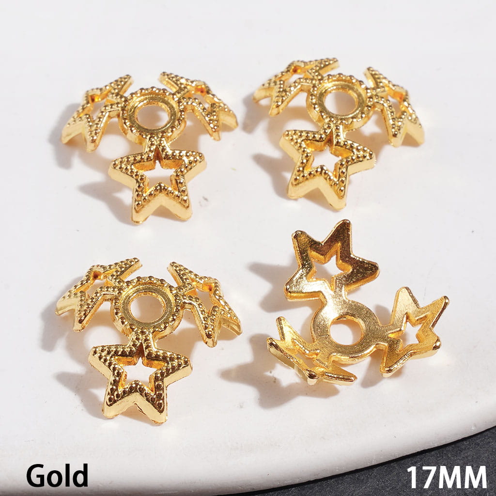 Alloy Beads Cages Hollowed Five-Pointed Star, Bead Cap, 17MM Multi-Color (They Fit 16MM Beads)