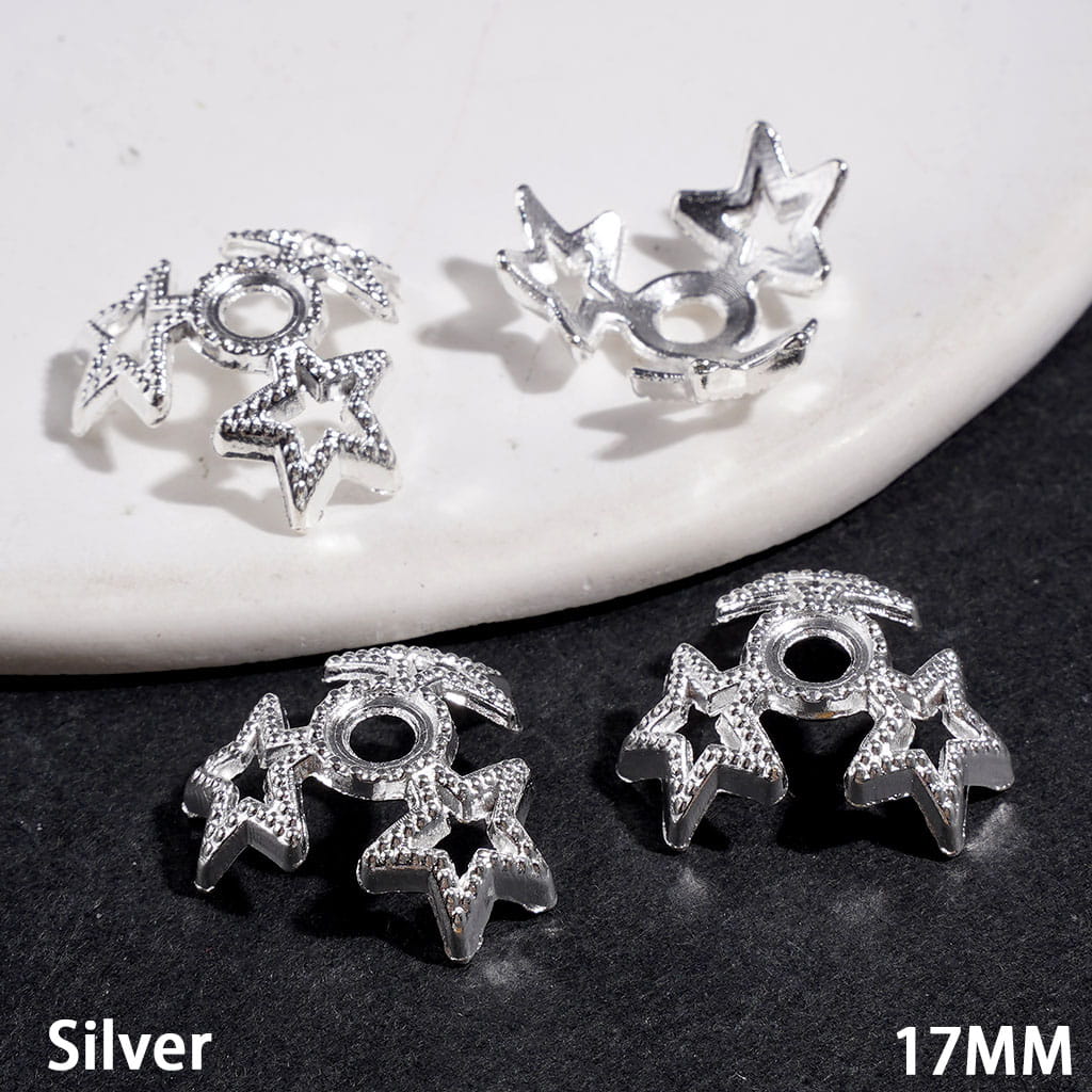 Alloy Beads Cages Hollowed Five-Pointed Star, Bead Cap, 17MM Multi-Color (They Fit 16MM Beads)