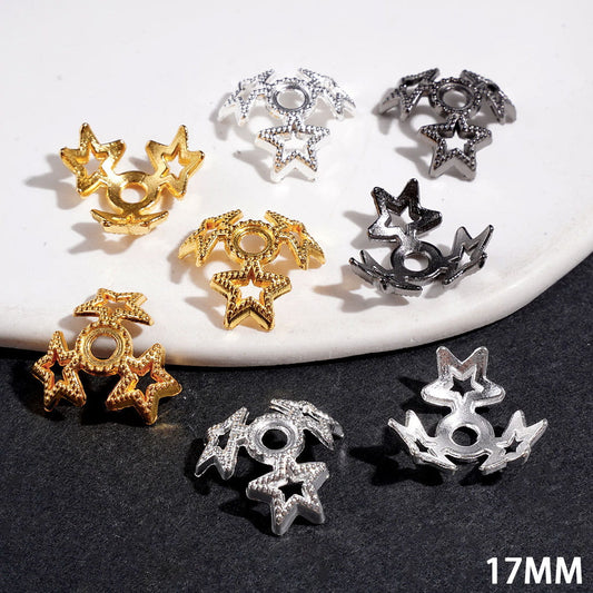 Alloy Beads Cages Hollowed Five-Pointed Star, Bead Cap, 17MM Multi-Color (They Fit 16MM Beads)