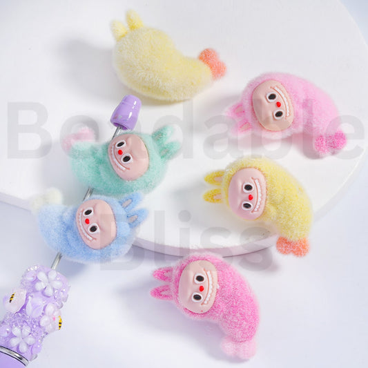Acrylic Beads Flocked Cute Labub with Mermai Costume Solid Color 30*35MM