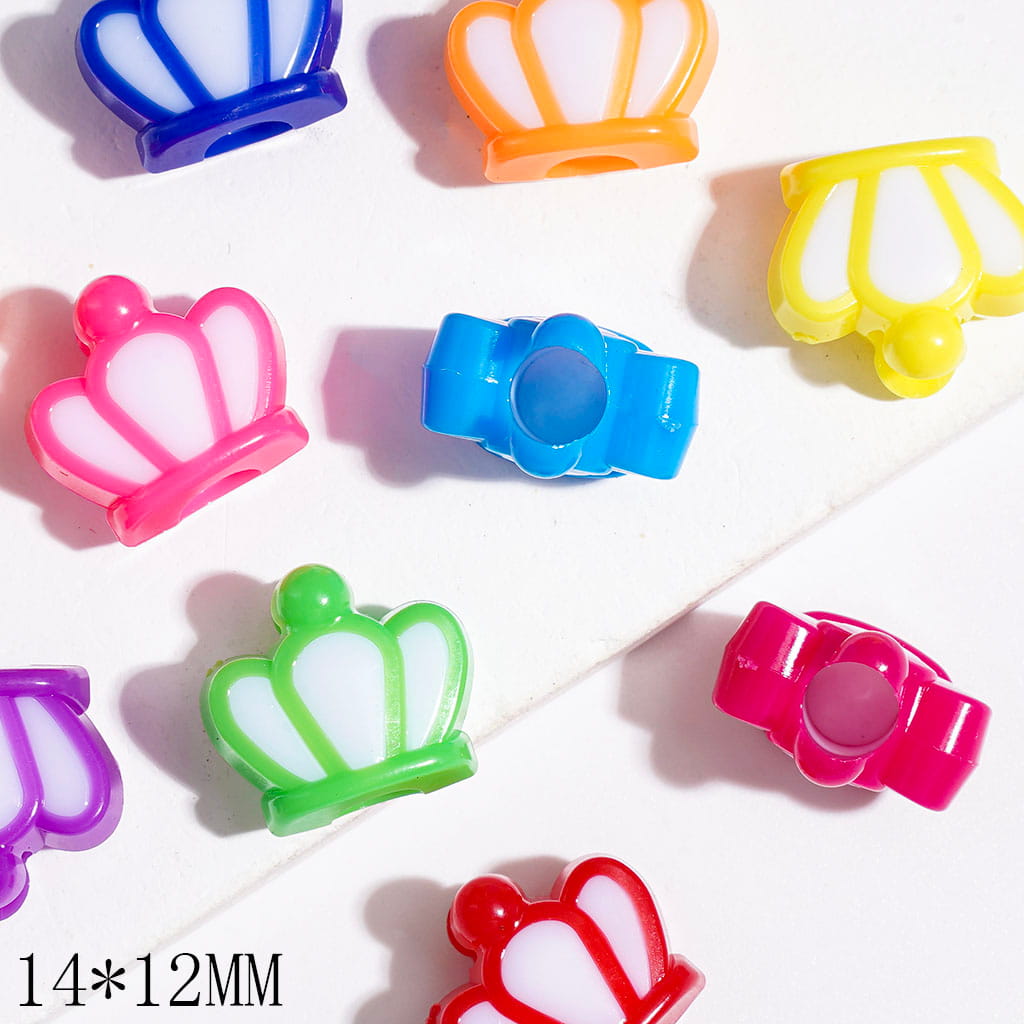 Acrylic Beads Crown, 14*12MM, Big Hole Beads, Multi-Color, Random Mix (The Diameter is Around 5MM)