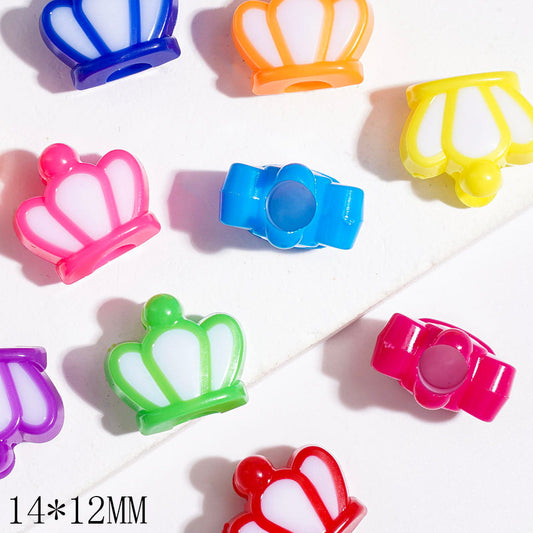 Acrylic Beads Crown, 14*12MM, Big Hole Beads, Multi-Color, Random Mix (The Diameter is Around 5MM)