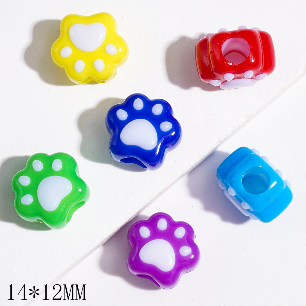 Cat Claw Acrylic Beads, 14*12MM, Big Hole Beads, Multi-Color, Random Mix (The Diameter is Around 5MM)