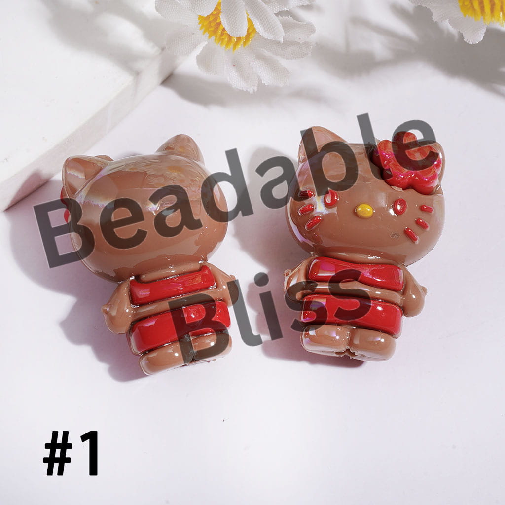 UV Coating Cute Cat Character Wearing Bikini and Flower on Head Soft PVC Rubber Beads 20*28MM Multi-Colors