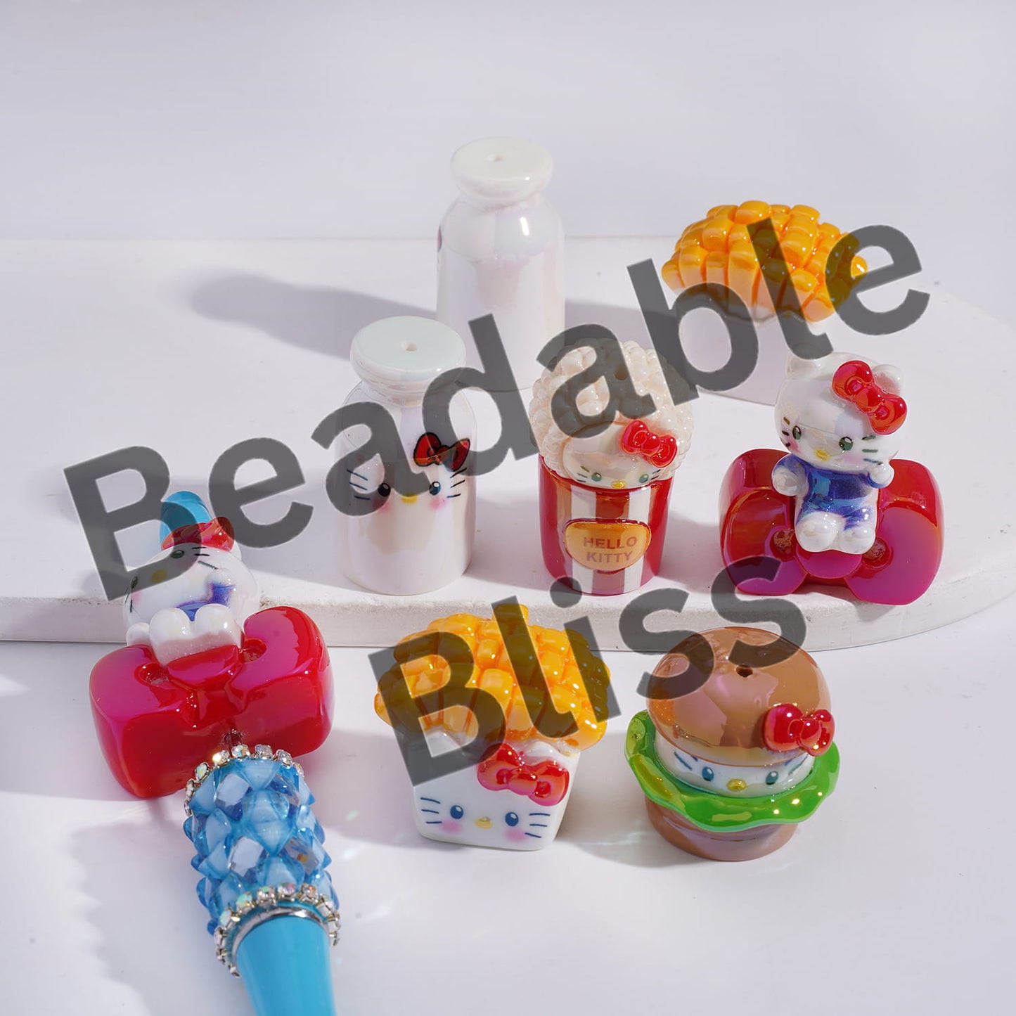 Acrylic Beads UV Coating Fast Food with Cute Cat Character Series, Random Mix