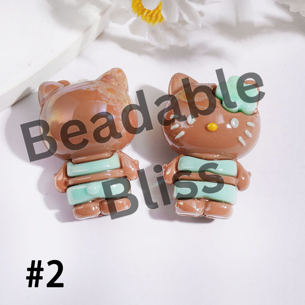 UV Coating Cute Cat Character Wearing Bikini and Flower on Head Soft PVC Rubber Beads 20*28MM Multi-Colors