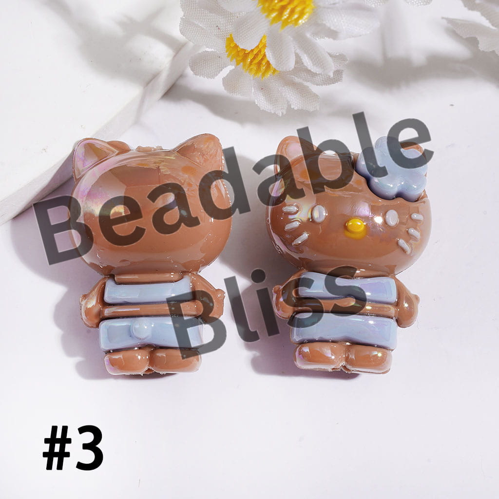 UV Coating Cute Cat Character Wearing Bikini and Flower on Head Soft PVC Rubber Beads 20*28MM Multi-Colors