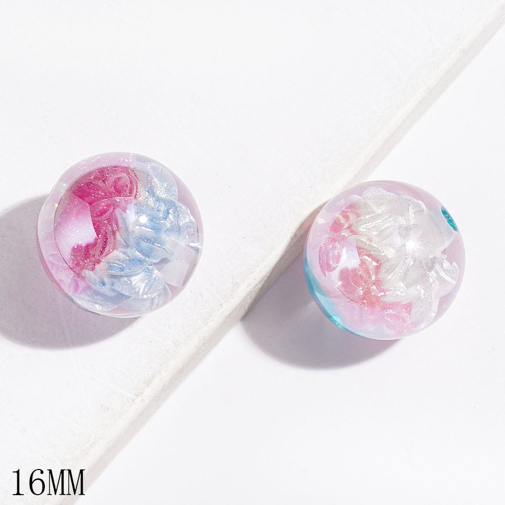 Acrylic Beads for Bracelets UV Finish with Double Layer Five-Petaled Flower and Glitter, 16MM, Multi-Color, Random Mix