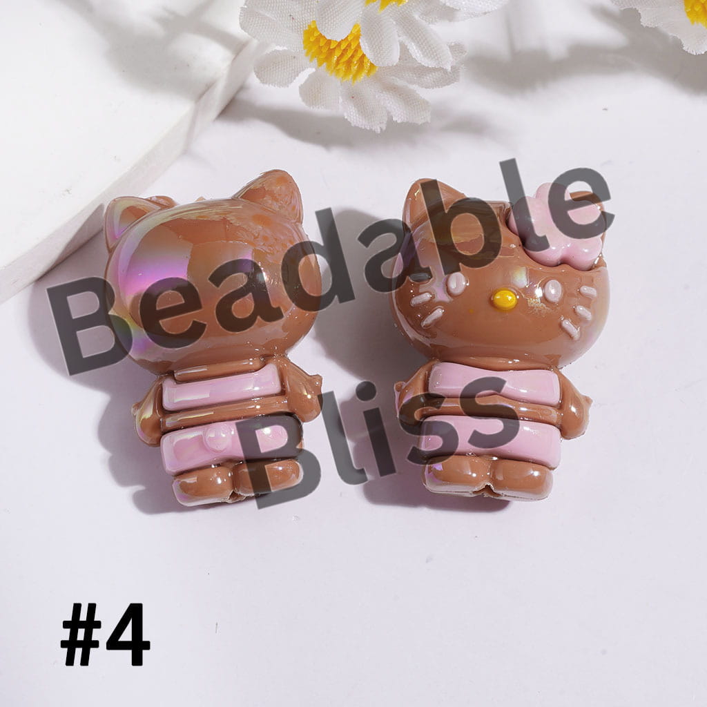 UV Coating Cute Cat Character Wearing Bikini and Flower on Head Soft PVC Rubber Beads 20*28MM Multi-Colors