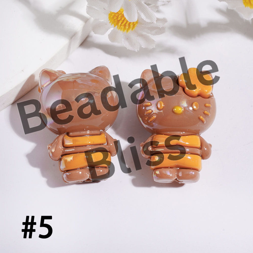 UV Coating Cute Cat Character Wearing Bikini and Flower on Head Soft PVC Rubber Beads 20*28MM Multi-Colors