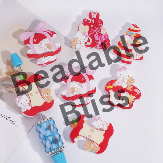 Acrylic Beads Bitten Apple with Bear and Cute Cat Character Series, Random Mix