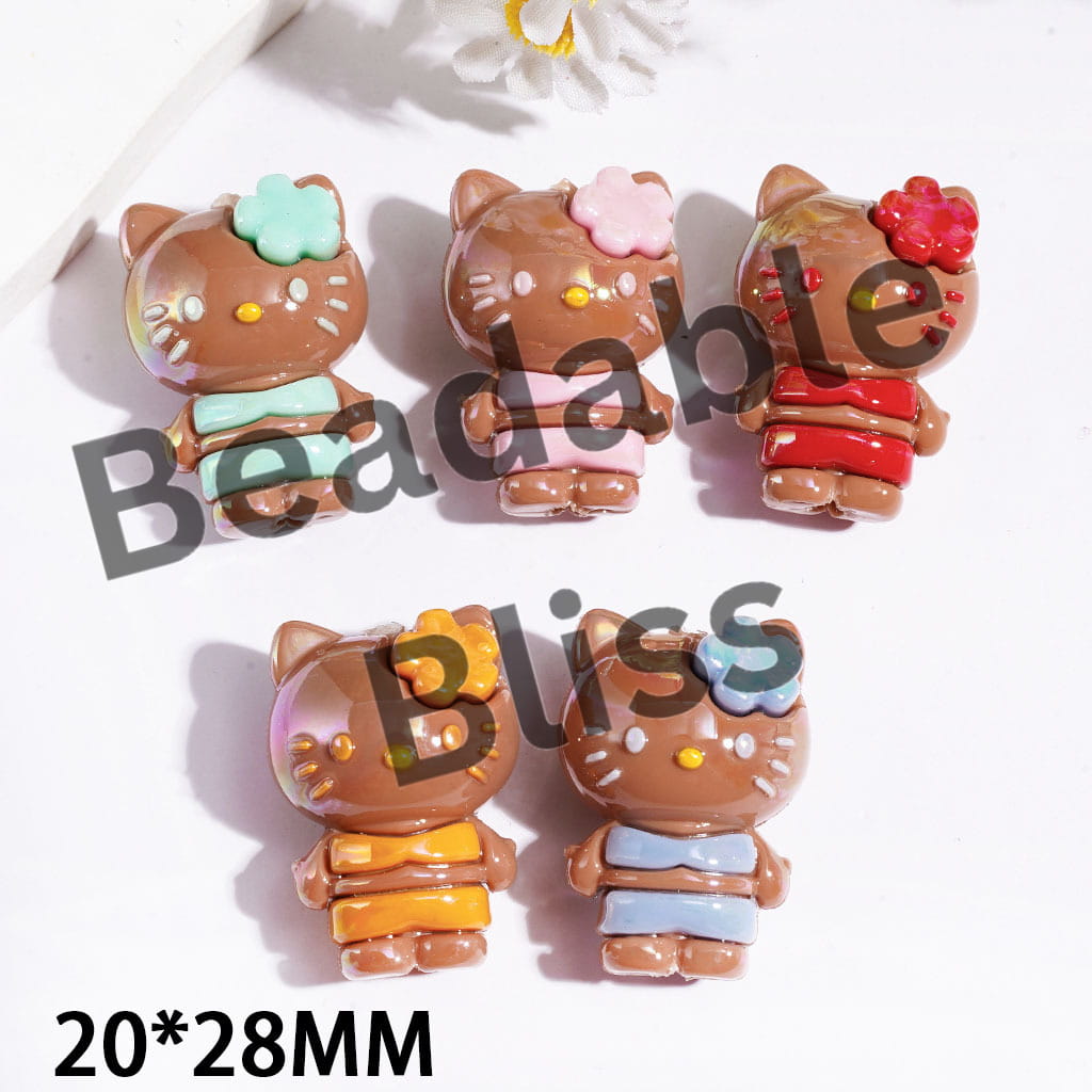 UV Coating Cute Cat Character Wearing Bikini and Flower on Head Soft PVC Rubber Beads 20*28MM Multi-Colors