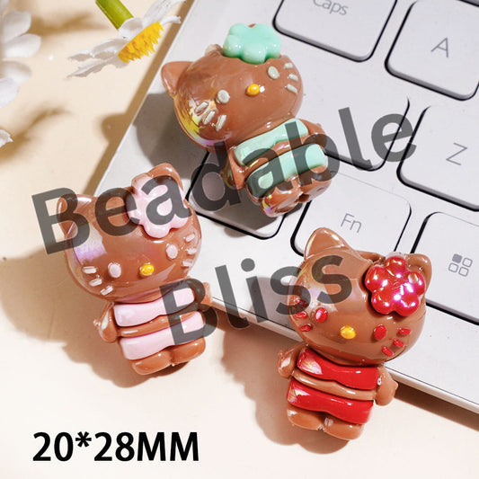 UV Coating Cute Cat Character Wearing Bikini and Flower on Head Soft PVC Rubber Beads 20*28MM Multi-Colors