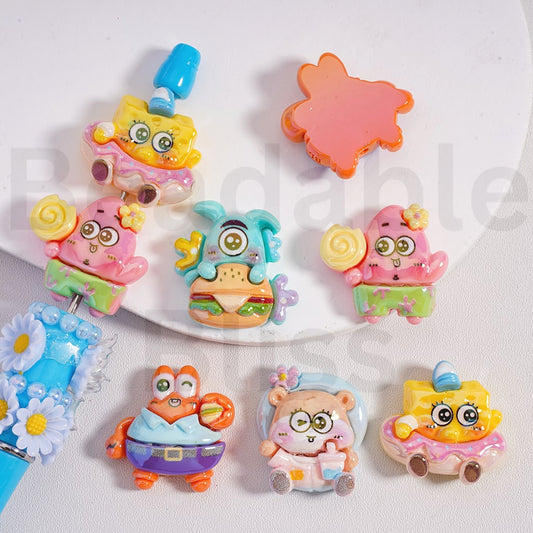 Acrylic Beads UV Coating Cute Baby Spongebob Squarepan Series Patric Star Mr.Kra Plankto, Random Mix