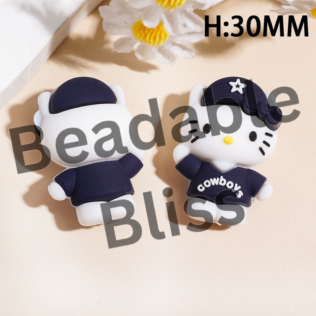 3D Cute Cat Character Wearing America Football Cap with Star Silicone Focal Beads Multi Colors