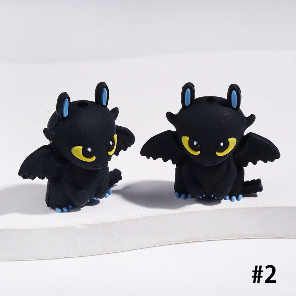 3D Silicone Focal Beads Black Bat with Red Tongue White Claw and Blue Ear Paw