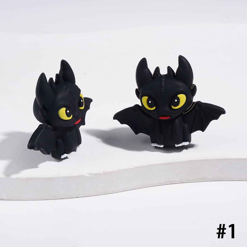 3D Silicone Focal Beads Black Bat with Red Tongue White Claw and Blue Ear Paw
