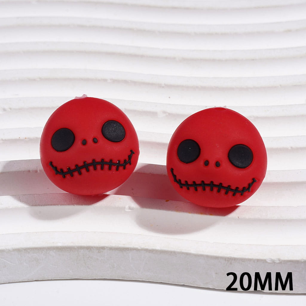3D Halloween Theme Horror Skull Silicone Focal Beads, 20MM Red and White