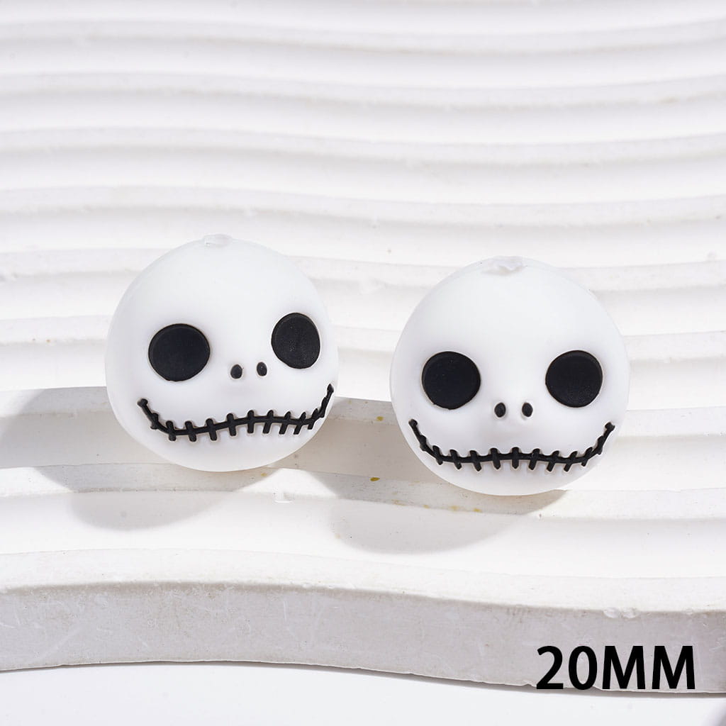 3D Halloween Theme Horror Skull Silicone Focal Beads, 20MM Red and White