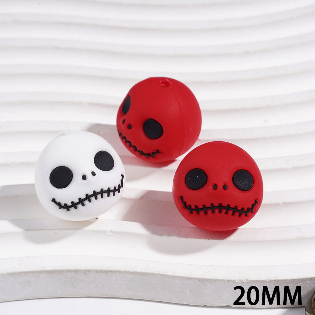 3D Halloween Theme Horror Skull Silicone Focal Beads, 20MM Red and White