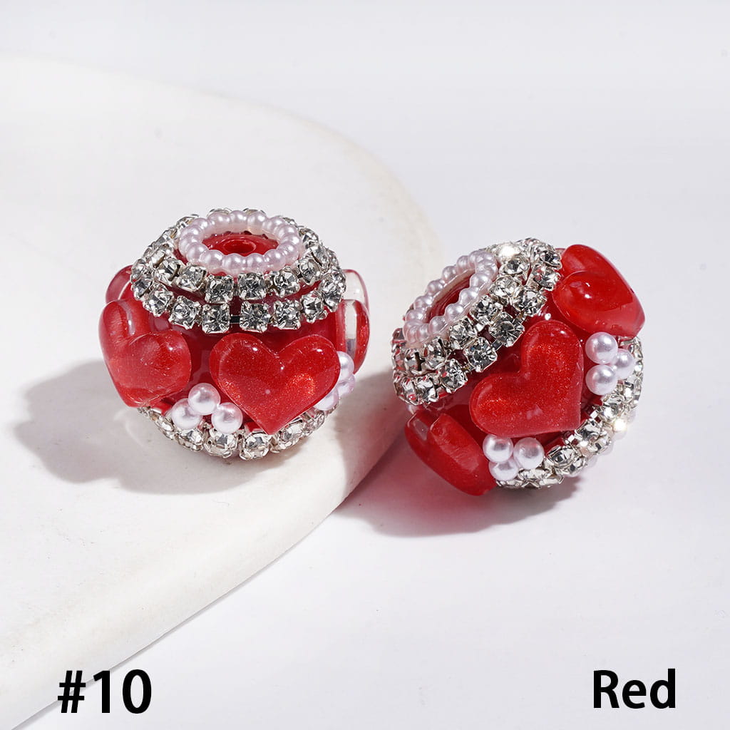 Handmade Acrylic Beads with Heart Rhinestones and White Pearl, Clear Rhinestone and White Pearl Chains, 22MM Multi-Color