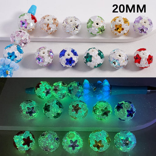 Clay Beads Luminous Shiny Star Mini Rock Rhinestones White Pearls Multi-Color 20MM
