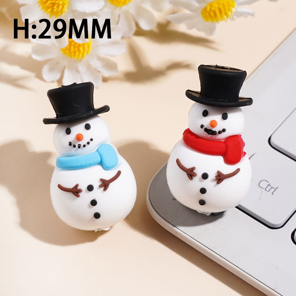 3D Snowman Wearing Scarf and Black Hat Silicone Focal Beads, Hight 29 MM Assorted Colors