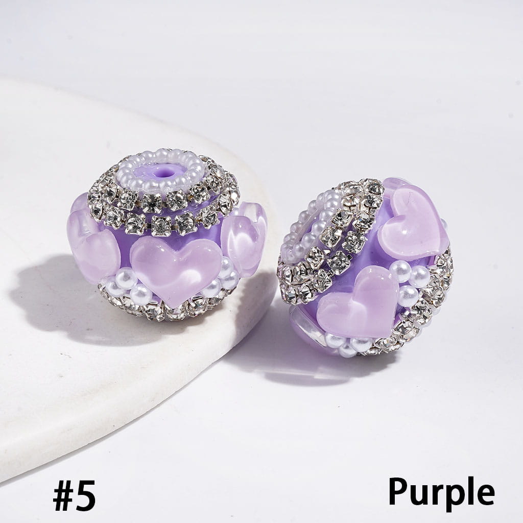 Handmade Acrylic Beads with Heart Rhinestones and White Pearl, Clear Rhinestone and White Pearl Chains, 22MM Multi-Color