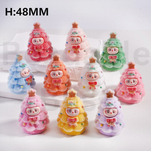 Acrylic Beads Pen Toppers Pendants Jewelry Accessories Cute Flocked Labub with Christmas Tree Costume Multi-Color 48MM Height, Random Mix