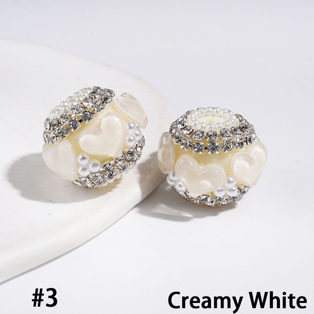 Handmade Acrylic Beads with Heart Rhinestones and White Pearl, Clear Rhinestone and White Pearl Chains, 22MM Multi-Color