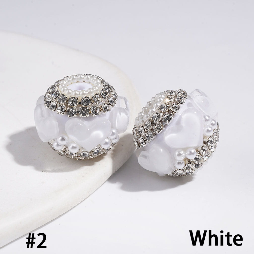 Handmade Acrylic Beads with Heart Rhinestones and White Pearl, Clear Rhinestone and White Pearl Chains, 22MM Multi-Color