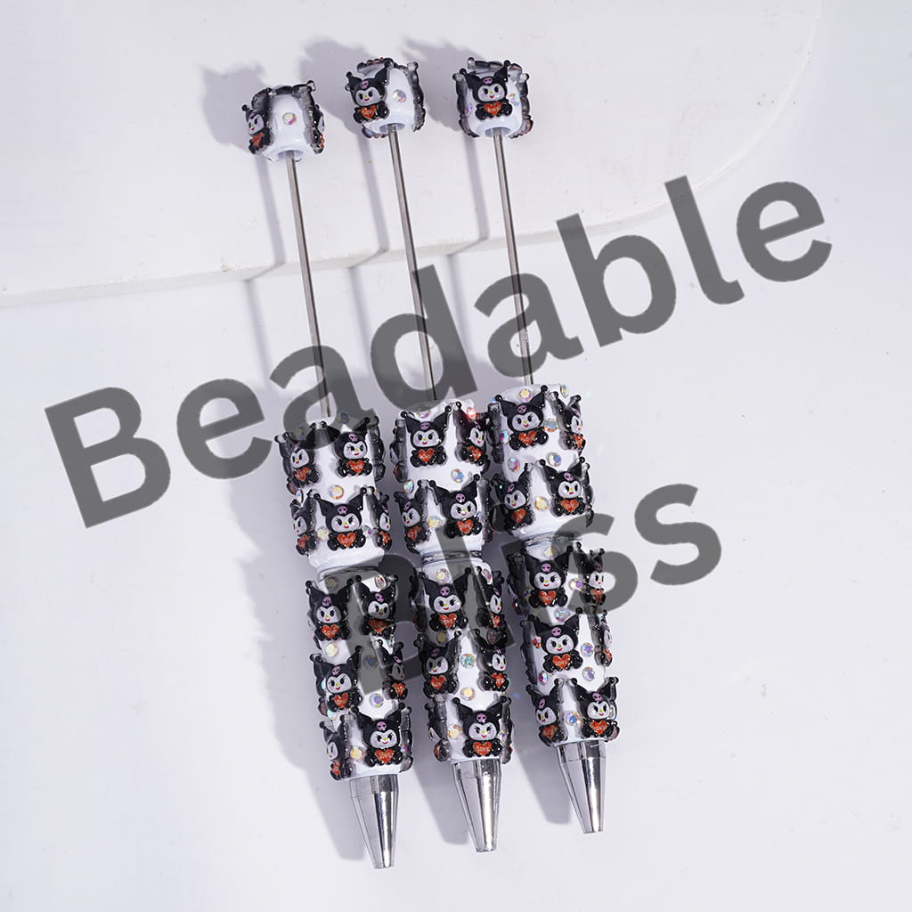 Beadable Clay Pens with Evil Girl Character Series and AB Rhinestones