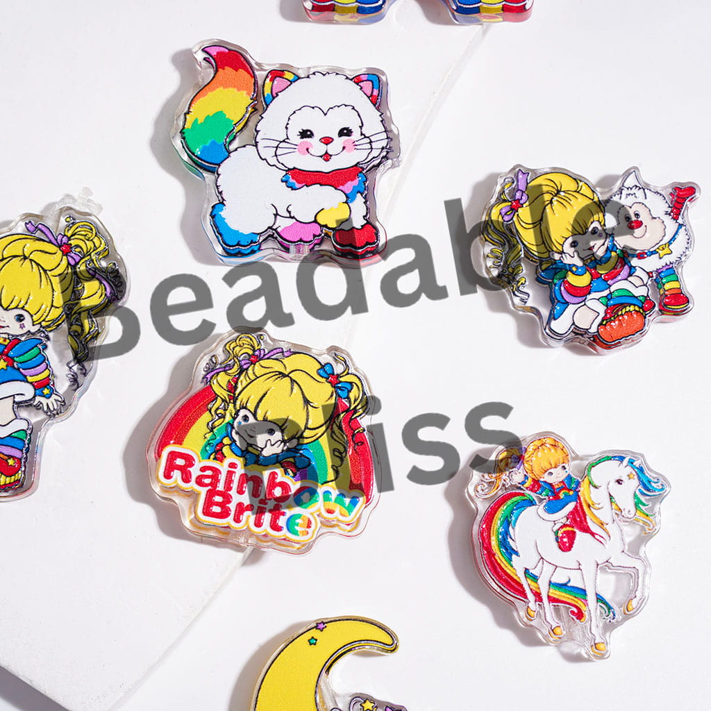 Semi-Clear Acrylic Beads Rainbow Girl Characters Series, Random Mix
