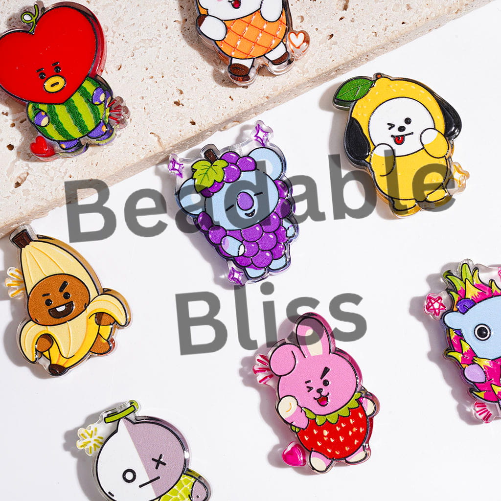 Acrylic Beads Fruit Design Korea Boy Group Series, Semi-Clear, Random Mix