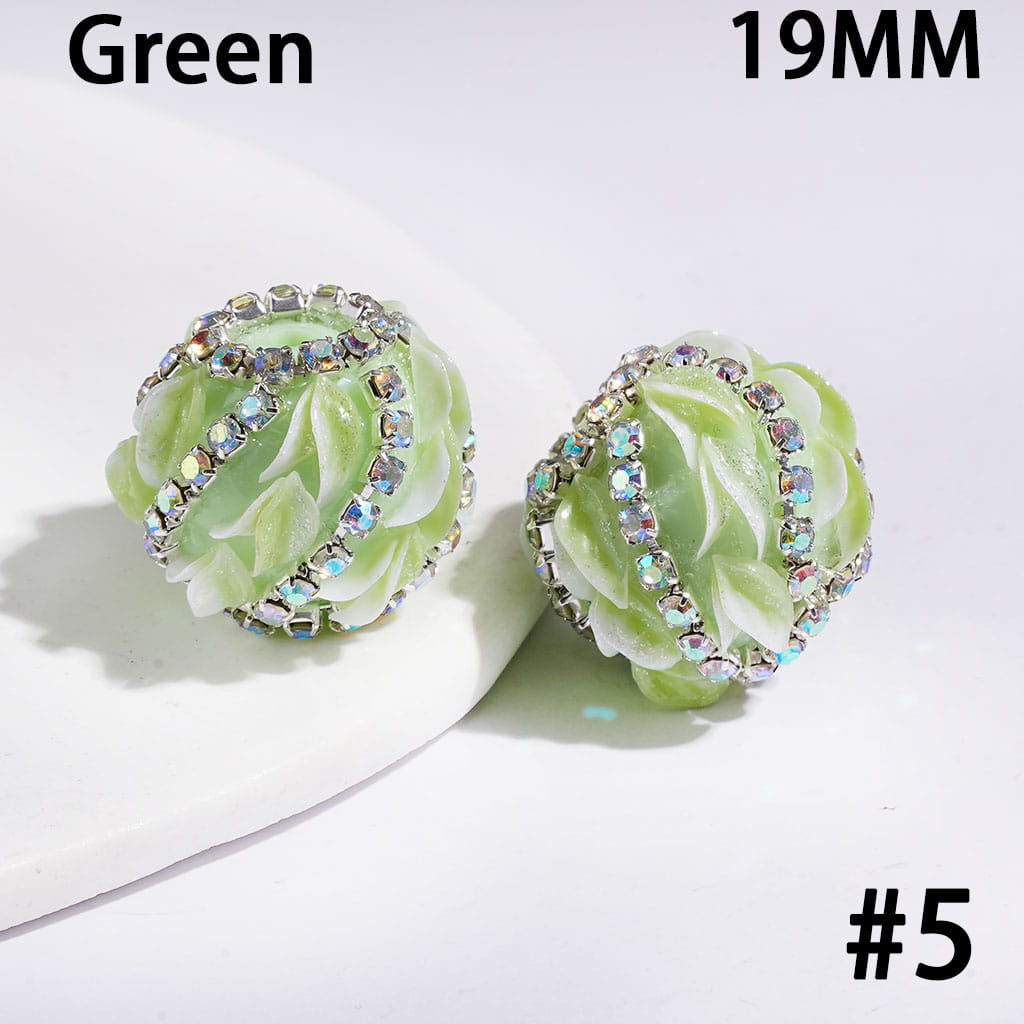 Hand-Made Acrylic Beads with AB Rhinestones Chains and Glittery Leaf, 19MM, Multi Colors
