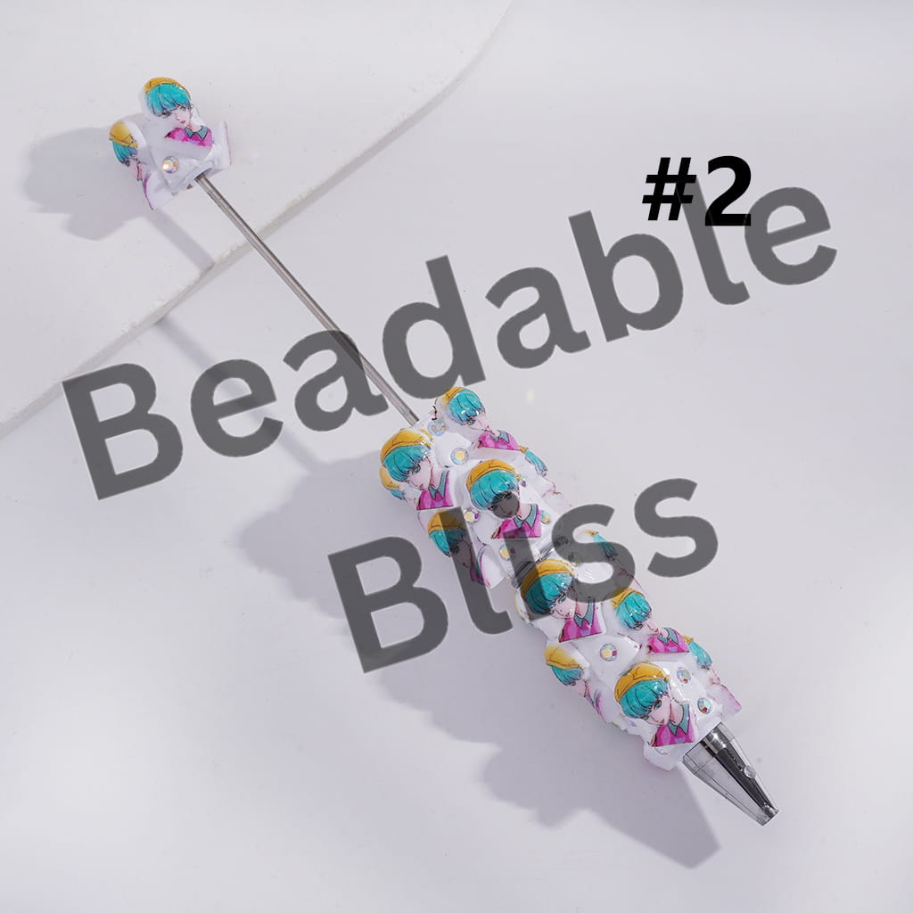 Beadable Clay Pens with Boy Band Series, AB Rhinestones and White Pearl