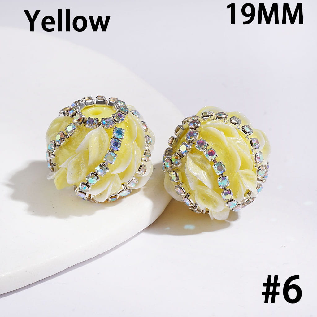 Hand-Made Acrylic Beads with AB Rhinestones Chains and Glittery Leaf, 19MM, Multi Colors