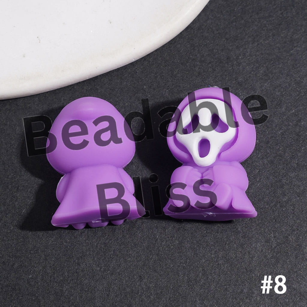 3D Horror Mask Character with Cloak Silicone Focal Beads, 19*26MM, Halloween Theme, Multi-Color (Please Read Description)