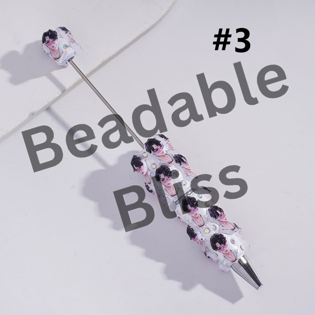 Beadable Clay Pens with Boy Band Series, AB Rhinestones and White Pearl