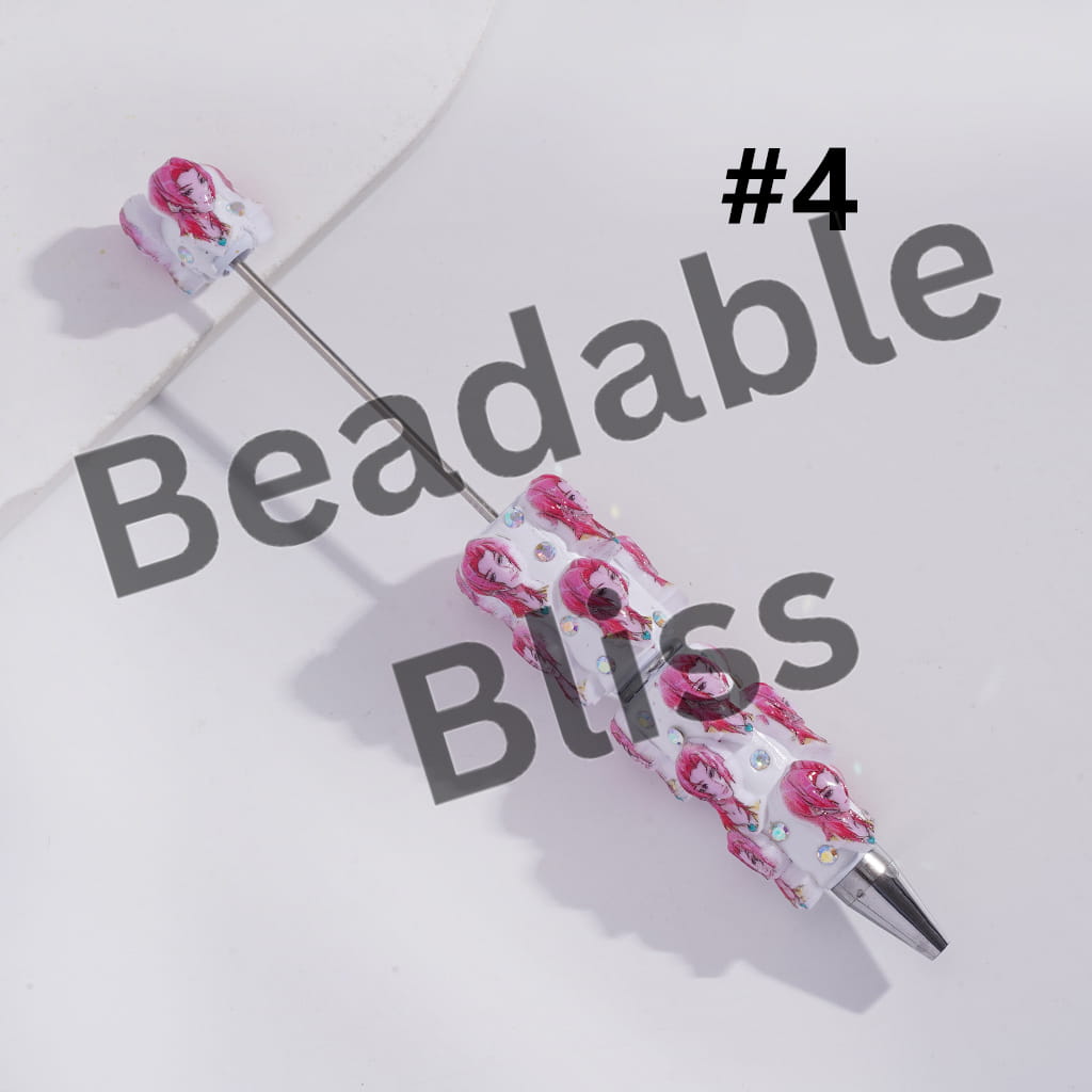 Beadable Clay Pens with Boy Band Series, AB Rhinestones and White Pearl