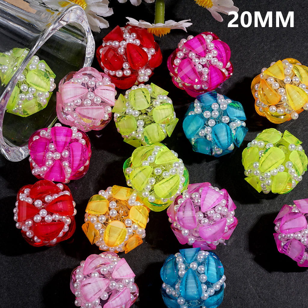 Hand-Made Acrylic Beads with Water Drop Rhinestones and White Pearls, 20MM, Random Mix