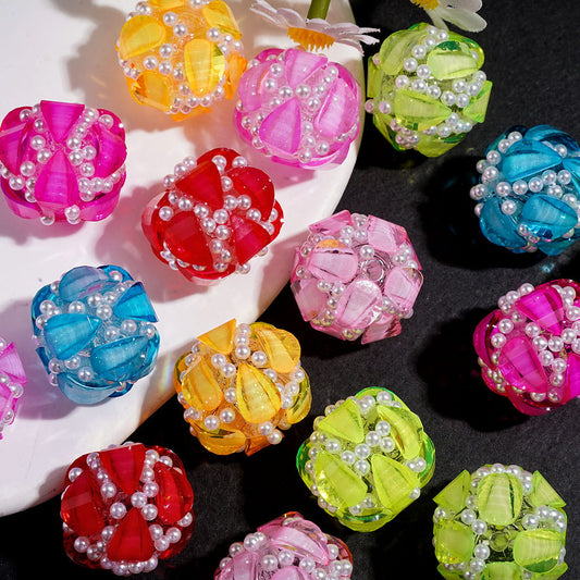 Hand-Made Acrylic Beads with Water Drop Rhinestones and White Pearls, 20MM, Random Mix
