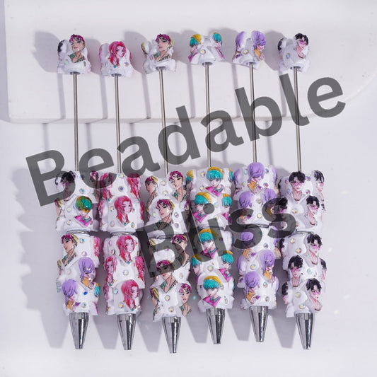 Beadable Clay Pens with Boy Band Series, AB Rhinestones and White Pearl