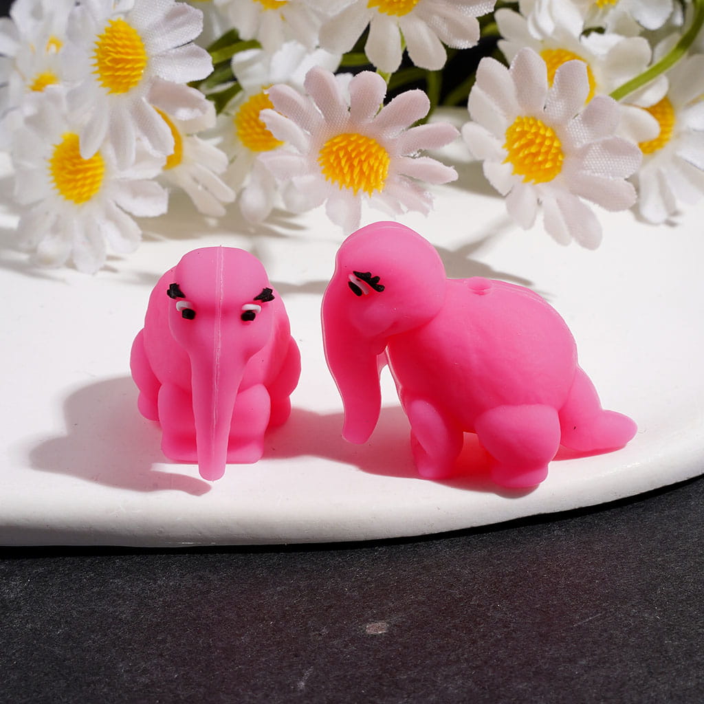 Silicone Shaker Beads 3D Long-Nosed Elephant , Multi-Color