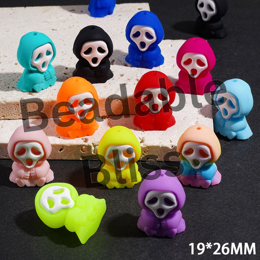 3D Horror Mask Character with Cloak Silicone Focal Beads, 19*26MM, Halloween Theme, Multi-Color (Please Read Description)