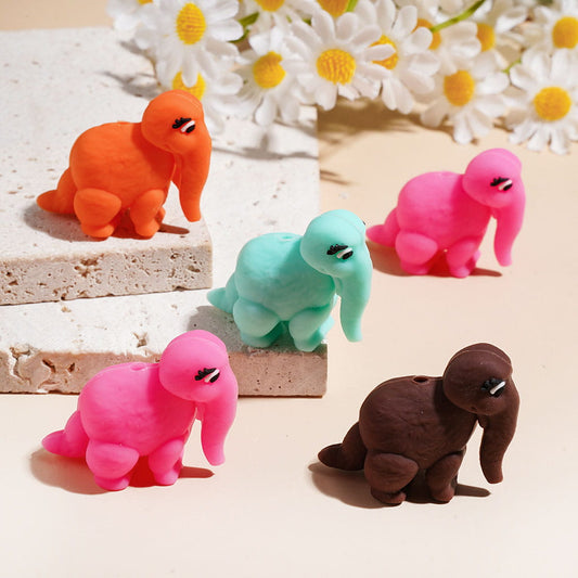 Silicone Shaker Beads 3D Long-Nosed Elephant , Multi-Color