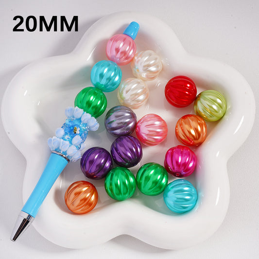 Acrylic Beads Pumpkin Stripes Shiny Multi-Color 20MM (Single Color is available for 125pcs(whole bag) Only)