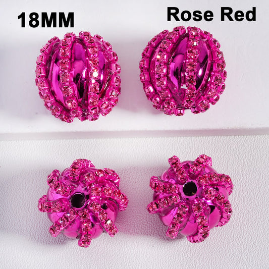 Four rose red jewelry components with '18MM' and 'Rose Red' text on a white background.

