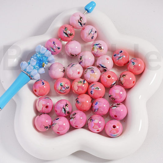 Acrylic Beads UV Coating  Cute Stitc Face Prints Pink Series 16MM (Single Color is available for 200pcs(Whole Bag) Only)